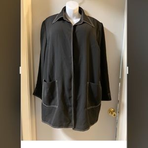 NWOT long black cardigan Avenue white stitch pockt